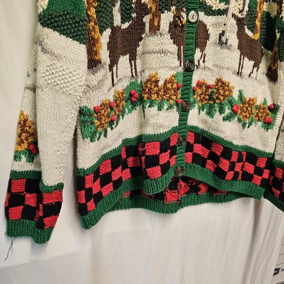 RARE Vintage Cardigan Bay Forest Woods Stag Deer Button Front‎ XL Hand Knitted - Picture 5 of 6